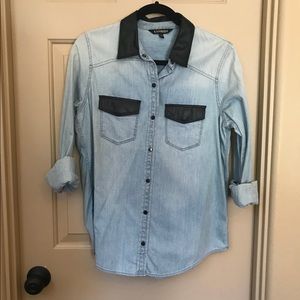 Express Chambray Shirt With Faux Leather Detail